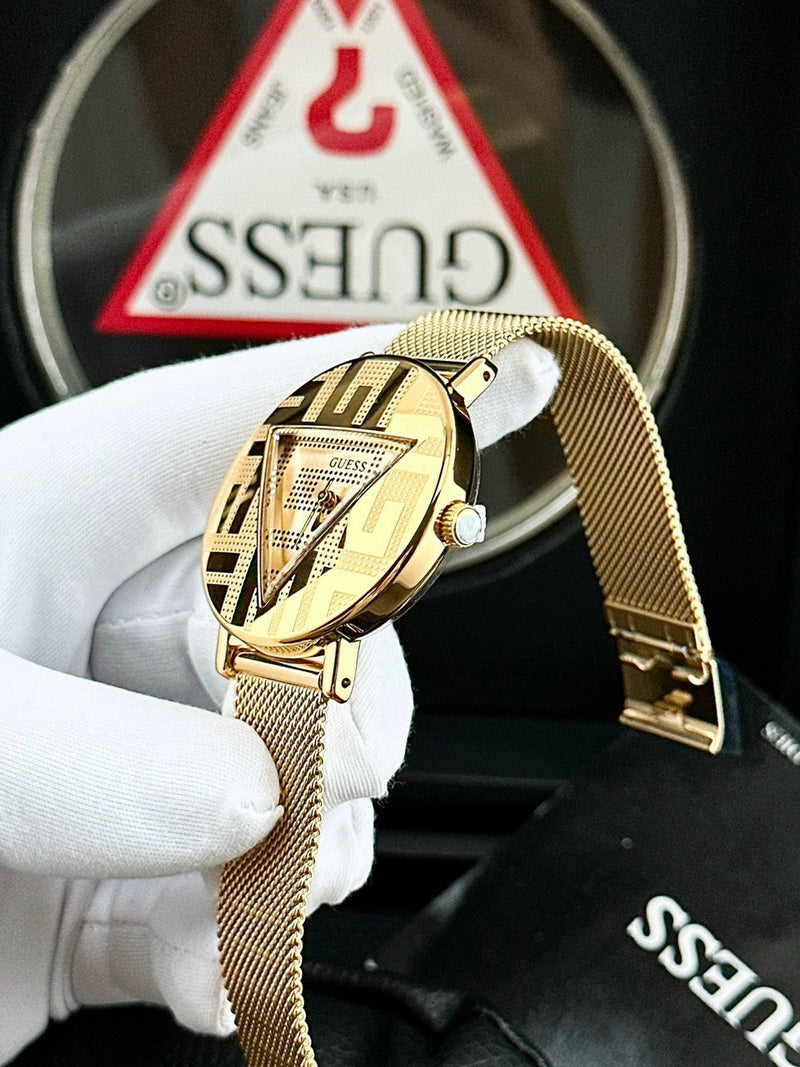 Guess Iconic Quartz Gold Dial Gold Mesh Bracelet Watch For Women - GW0527L2 Buy Now By Guess