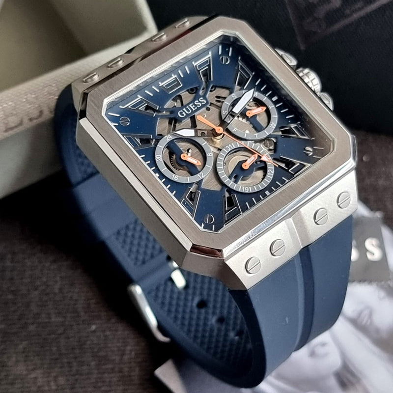 Guess Leo Chronograph Navy Blue Dial Blue Silicone Strap Watch For Men - GW0637G1 Buy Now By Guess