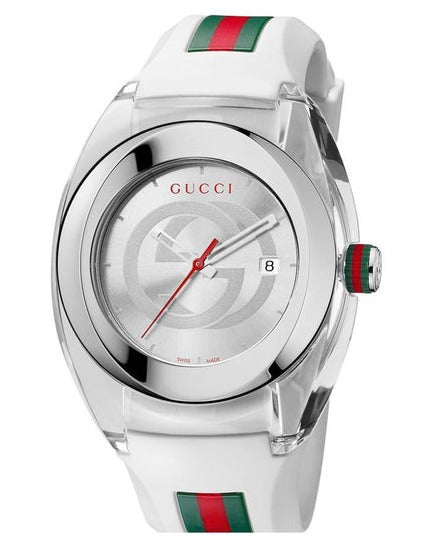 Shop Gucci SYNC XXL White Dial White Rubber Strap Watch For Men - YA137102 in USA