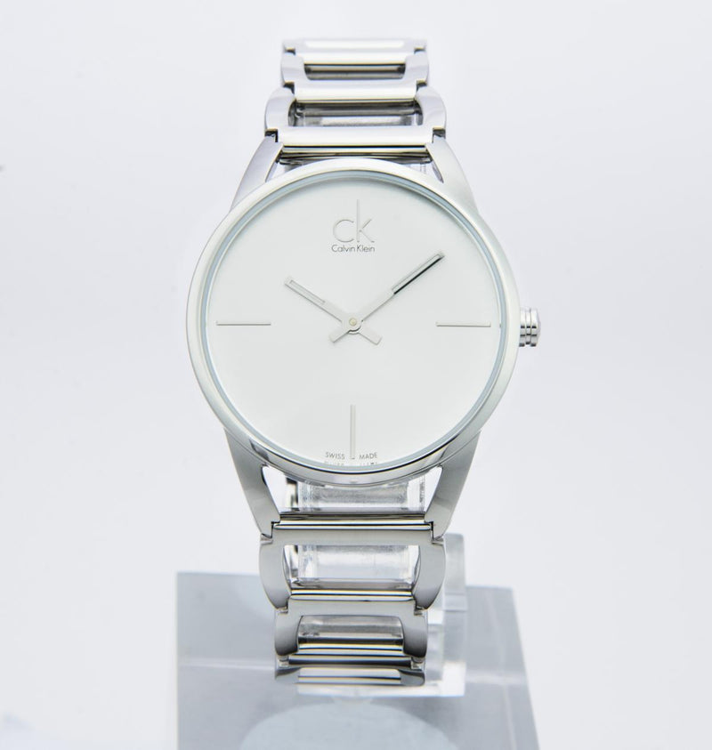 Calvin Klein Stately White Dial Silver Steel Strap Watch for Women - K3G23126