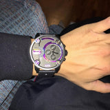 Diesel Badass Chronograph Anthracite Dial Black Leather Strap Watch For Men - DZ7270