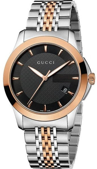 Shop Gucci G Timeless Black Dial Two Tone Steel Strap Watch For Men - YA126410 in USA