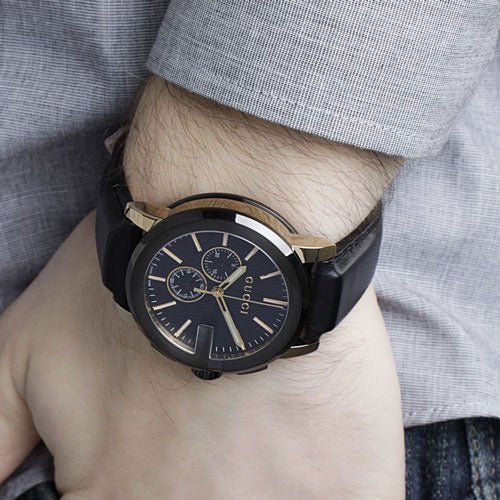 Shop Gucci G Chrono Black Dial Black Leather Strap Watch For Men - YA101203 in USA
