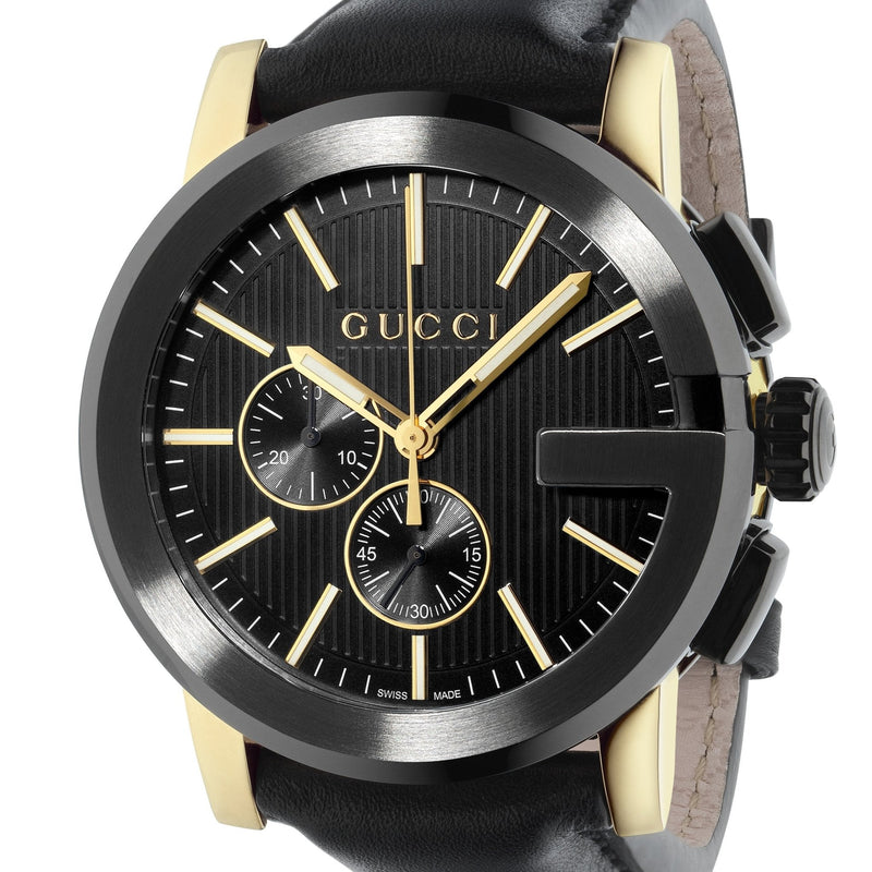 Shop Gucci G Chrono Black Dial Black Leather Strap Watch For Men - YA101203 in USA