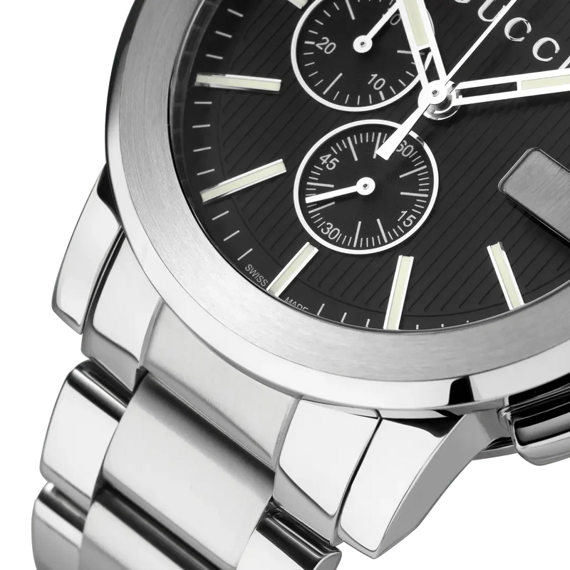 Shop Gucci G Chrono Black Dial Silver Steel Strap Watch For Men - YA101204 in USA