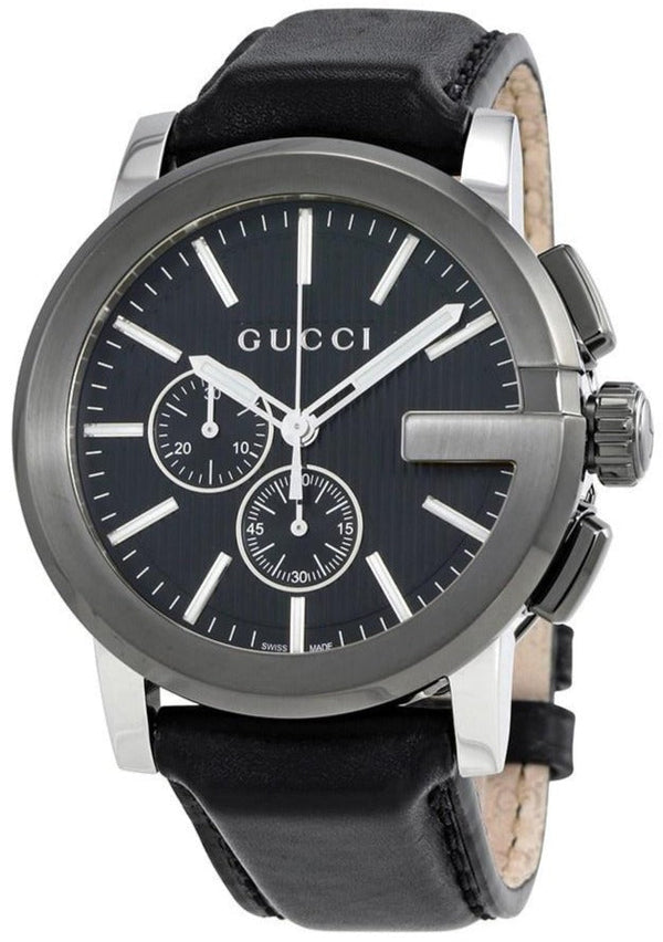 Shop Gucci G Chrono Black Dial Black Leather Strap Watch For Men - YA101205 in USA