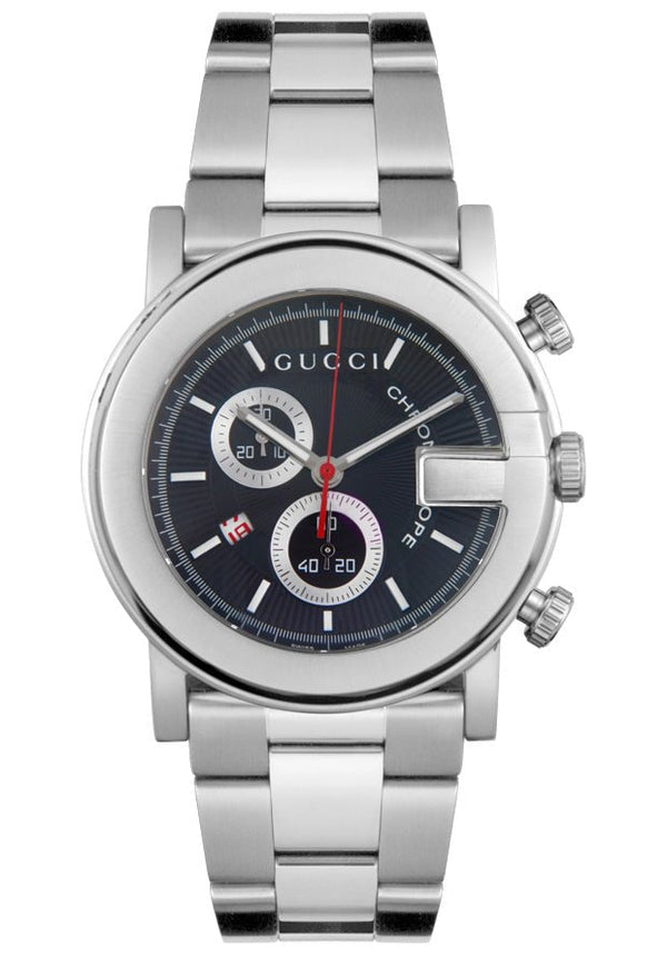 Shop Gucci G Chrono Black Dial Silver Steel Strap Watch For Men - YA101309 in USA