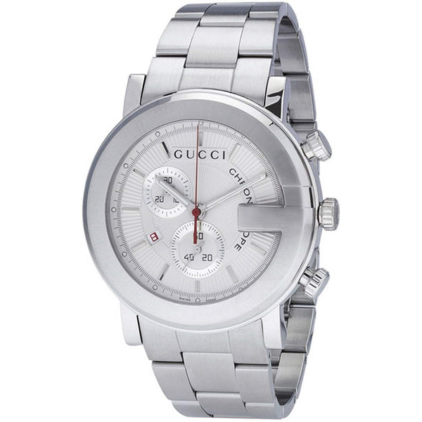 Shop Gucci G Chrono Chronograph White Dial Silver Steel Strap Watch For Men - YA101339 in USA