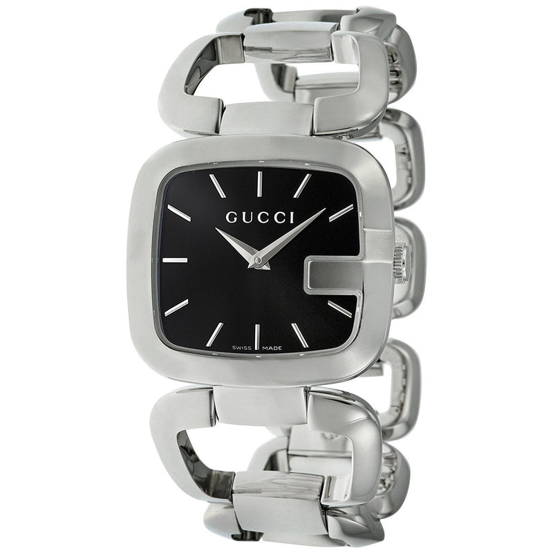 Shop Gucci G Gucci Black Dial Silver Steel Strap Watch For Women - YA125407 in USA