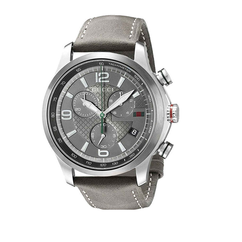 Gucci G Timeless Chronograph Grey Dial Grey Leather Strap Watch For Men - YA126242