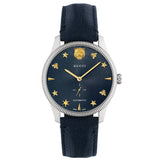 Shop Gucci G Timeless Automatic Blue Dial Black Leather Strap Watch For Men - YA126347 in USA