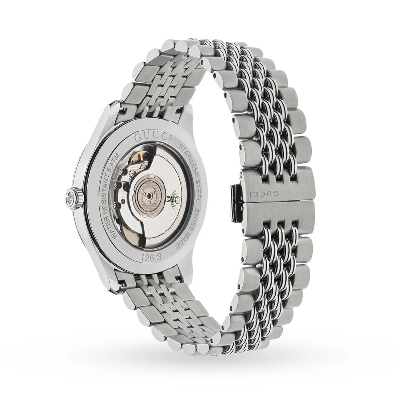 Gucci G Timeless Automatic Black Dial Silver Steel Strap Watch For Men - YA126353 Buy Now By Gucci
