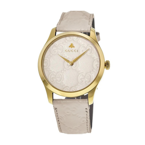 Shop Gucci G Timeless Quartz White Dial White Leather Strap Watch For Women - YA1264033A in USA