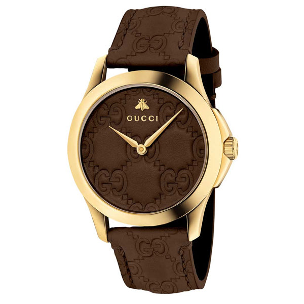 Shop Gucci G Timeless Quartz Brown Dial Brown Leather Strap Watch for Men - YA1264035 in USA