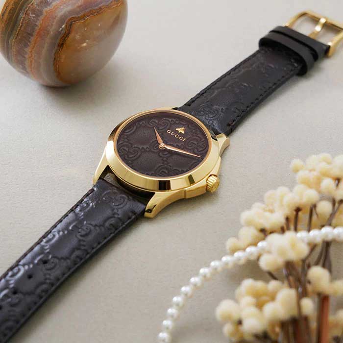 Shop Gucci G Timeless Quartz Brown Dial Brown Leather Strap Watch for Men - YA1264035 in USA