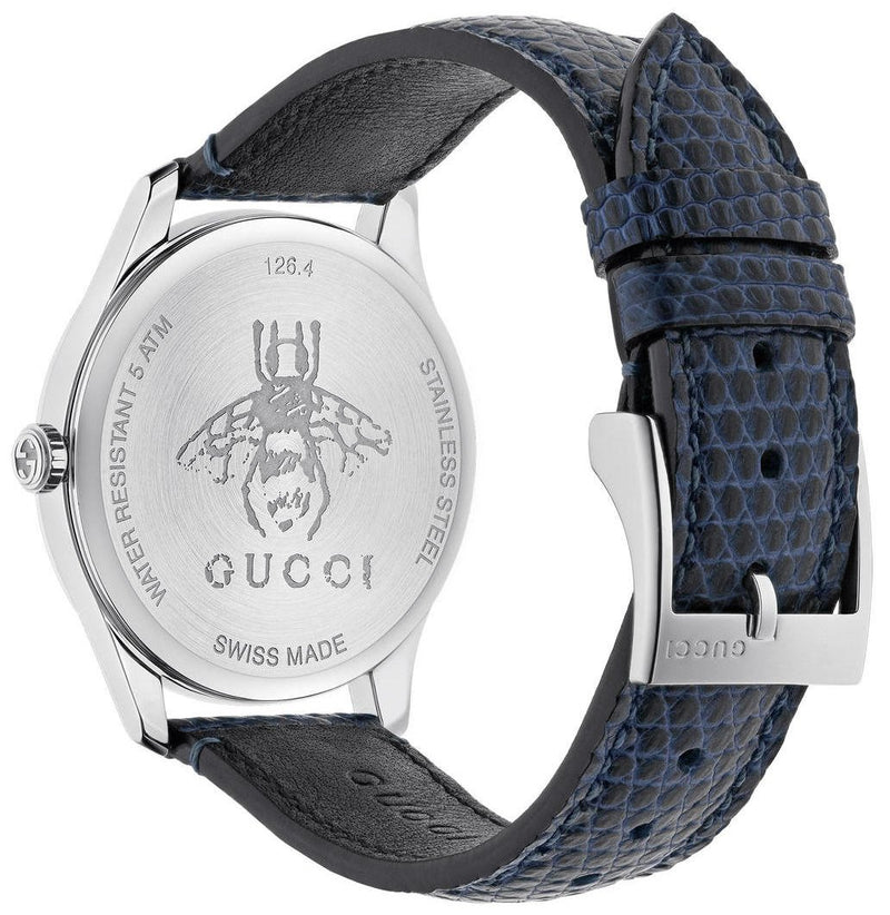 Gucci G-Timeless Signature Mother of Pearl Silver Dial Blue Leather Strap Watch For Women - YA1264049 Buy Now By Gucci