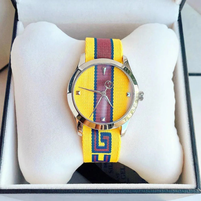 Shop Gucci G Timeless Quartz Yellow & Purple Dial Yellow & Purple NATO Strap Watch For Men - YA1264069 in USA