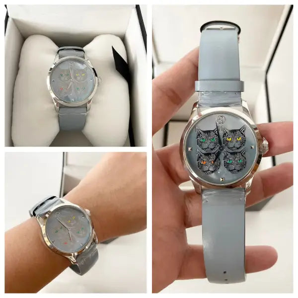 Shop Gucci G Timeless Quartz Mother of Pearl Dial Blue Leather Strap Watch For Women - YA1264124 in USA