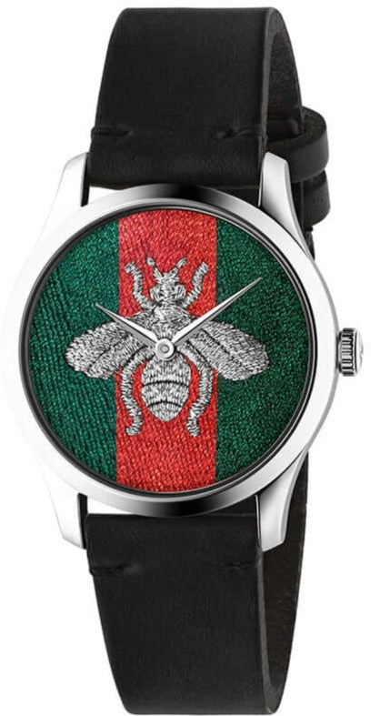 Shop Gucci G Timeless Quartz Green & Red Dial Black Leather Strap Watch For Men - YA1264149 in USA