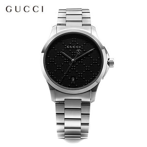 Gucci G Timeless Black Dial Silver Steel Strap Watch For Men - YA126522