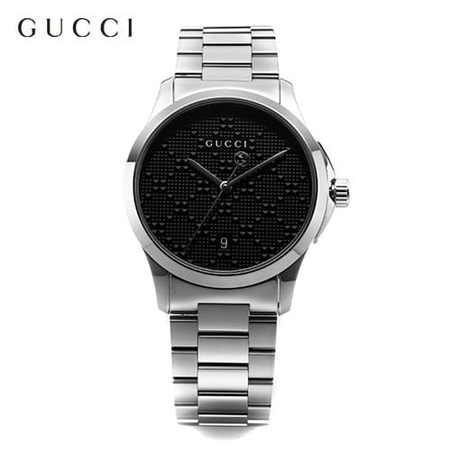 Shop Gucci G Timeless Quartz Stainless Steel Black Dial 27mm Watch For Men - YA126522 in USA