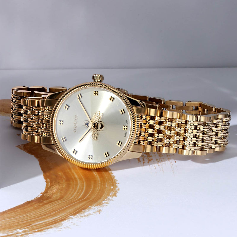 Gucci G Timeless Quartz Mother of Pearl Dial Gold Steel Strap Watch For Women - YA1265021 Buy Now By Gucci