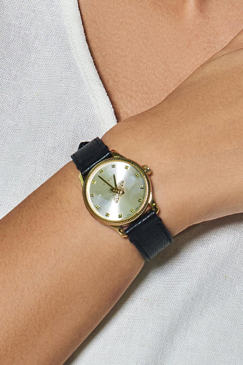 Gucci G Timeless Quartz Silver Dial Black Leather Strap Watch For Women - YA1265023 Buy Now By Gucci