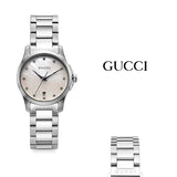 Shop Gucci G Timeless Diamonds Mother of Pearl Dial Silver Steel Strap Watch For Women - YA126542 in USA