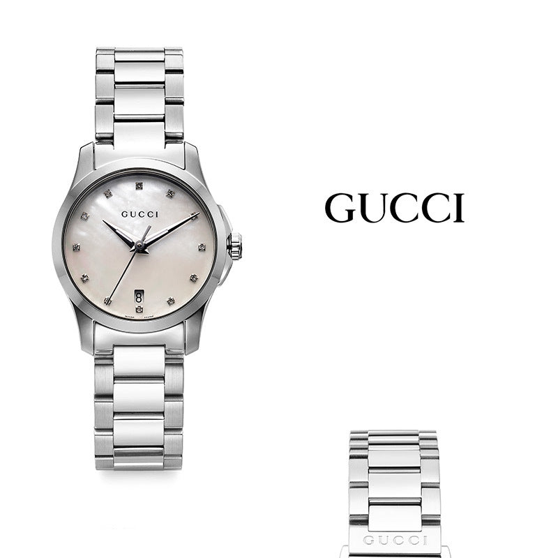 Shop Gucci G Timeless Diamonds Mother of Pearl Dial Silver Steel Strap Watch For Women - YA126542 in USA