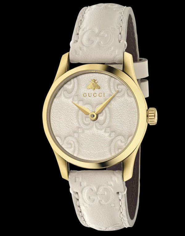 Shop Gucci G Timeless Quartz White Dial White Leather Strap Watch For Women - YA126580A in USA