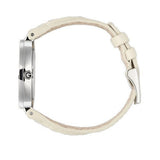 Gucci Interlocking 18K Gold Silver Dial White Leather Strap Watch For Women - YA133303 Buy Now By Gucci