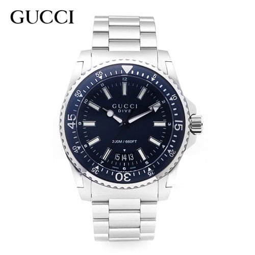 Shop Gucci Dive Analog Blue Dial Silver Steel Strap Watch For Men - YA136203 in USA