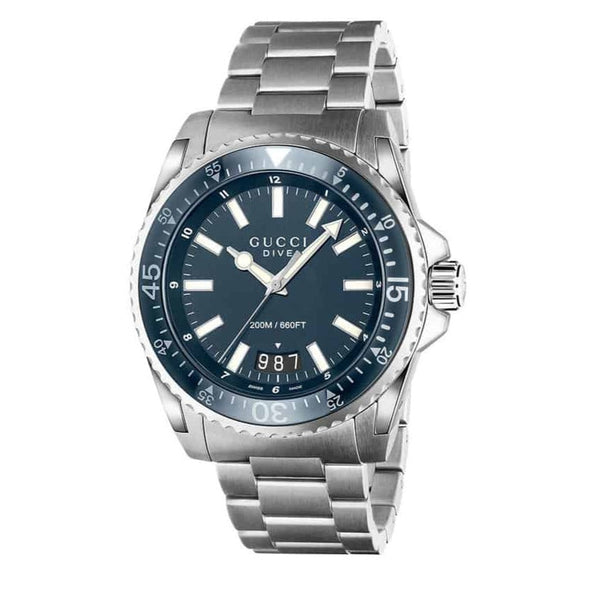 Shop Gucci Dive Analog Blue Dial Silver Steel Strap Watch For Men - YA136203 in USA