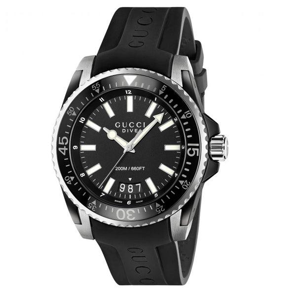 Shop Gucci Dive Analog Quartz Black Dial Black Rubber Strap Watch For Men - YA136204 in USA