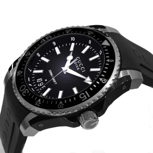 Shop Gucci Dive Analog Quartz Black Dial Black Rubber Strap Watch For Men - YA136204 in USA