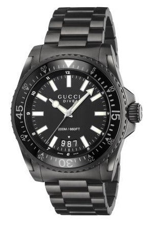 Shop Gucci Dive Quartz Black Dial Black Steel Strap Watch For Men - YA136205 in USA