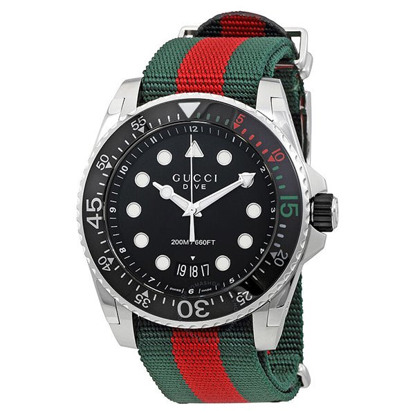 Shop Gucci Dive Black Dial Red & Green Nylon Strap Watch For Men - YA136209 in USA