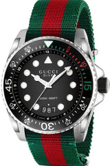 Shop Gucci Dive Black Dial Red & Green Nylon Strap Watch For Men - YA136209 in USA