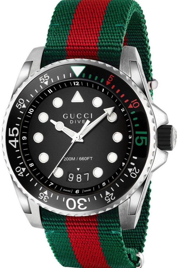 Shop Gucci Dive Black Dial Red & Green Nylon Strap Watch For Men - YA136209 in USA