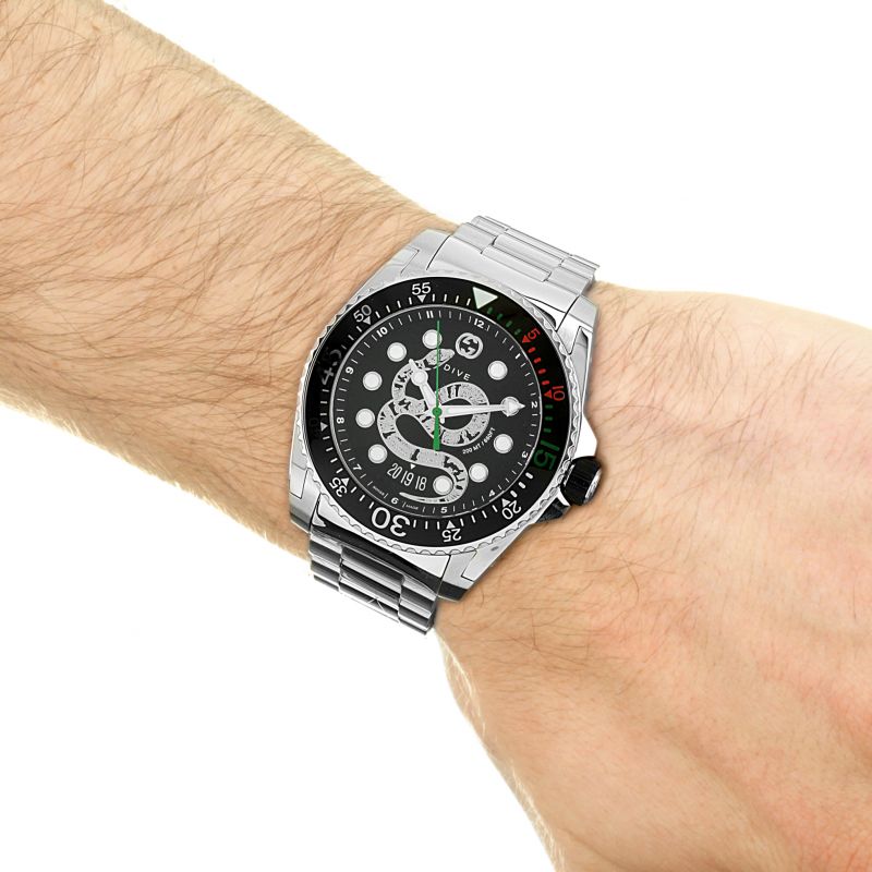 Shop Gucci Dive Snake Black Dial Silver Steel Strap Watch For Men - YA136218 in USA