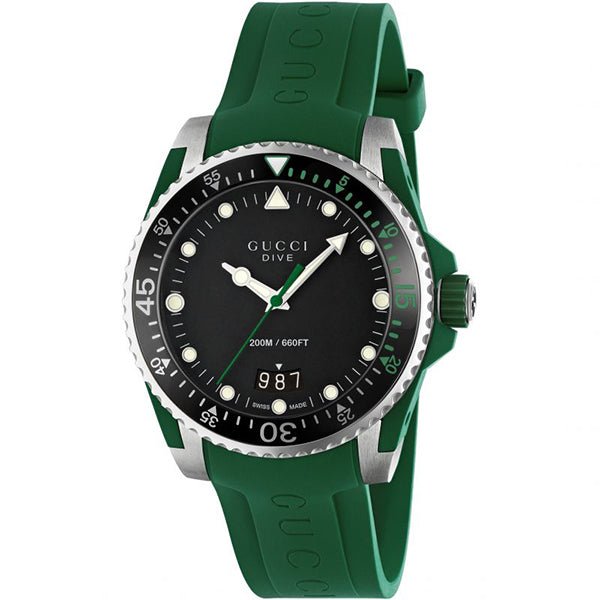 Shop Gucci Dive Black Dial Green Rubber Strap Watch For Men - YA136310 in USA