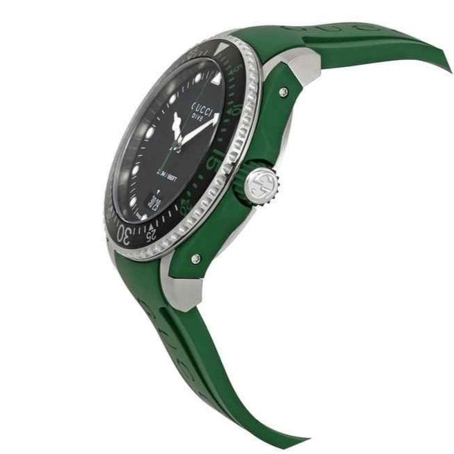 Shop Gucci Dive Black Dial Green Rubber Strap Watch For Men - YA136310 in USA