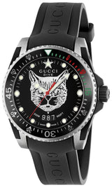 Shop Gucci Dive Feline Black Dial Black Rubber Strap Watch For Men - YA136323 in USA