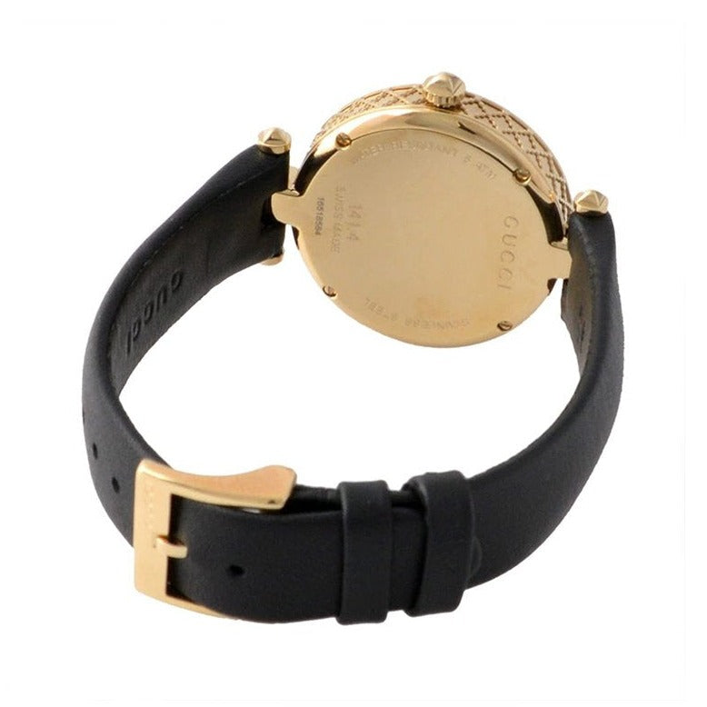 Shop Gucci Diamantissima Quartz Mother of Pearl Dial Black Leather Strap Watch for Women - YA141404 in USA