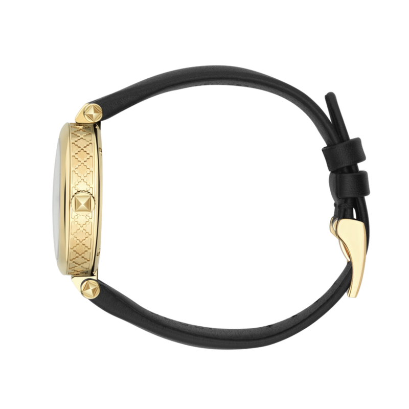Shop Gucci Diamantissima Quartz Mother of Pearl Dial Black Leather Strap Watch for Women - YA141404 in USA