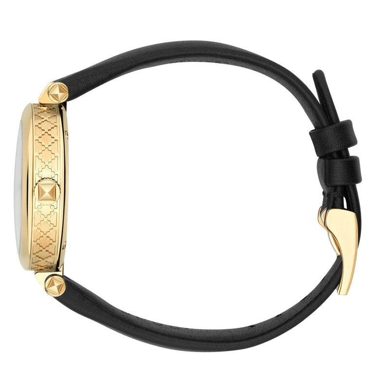 Shop Gucci Diamantissima Quartz Mother of Pearl Dial Black Leather Strap Watch for Women - YA141404 in USA