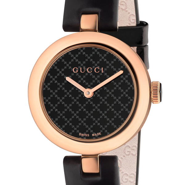 Shop Gucci Diamantissima Quartz Black Dial Black Leather Strap Watch for Women - YA141501 in USA