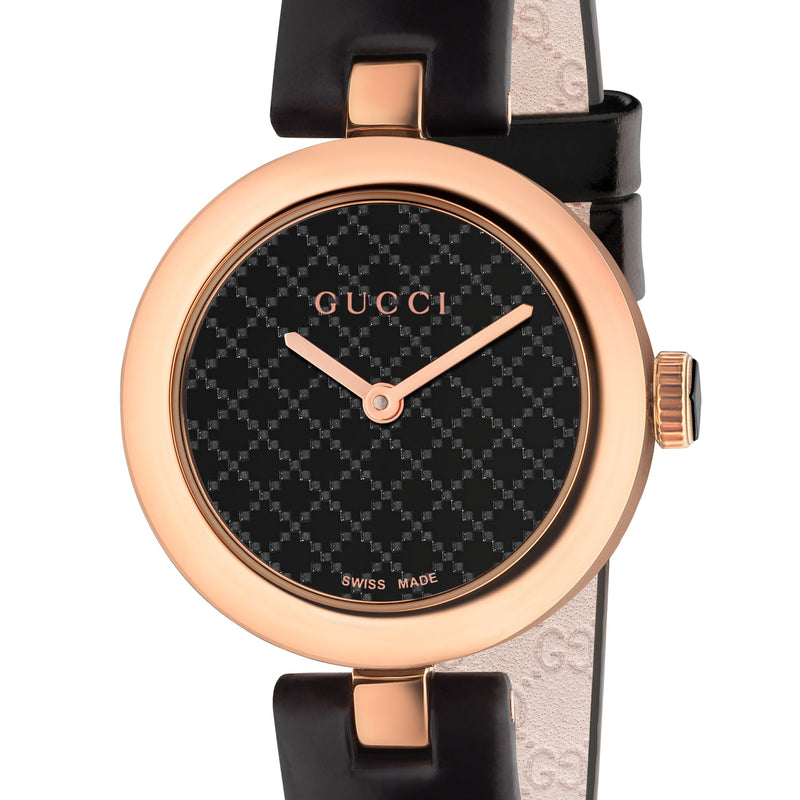 Shop Gucci Diamantissima Quartz Black Dial Black Leather Strap Watch for Women - YA141501 in USA