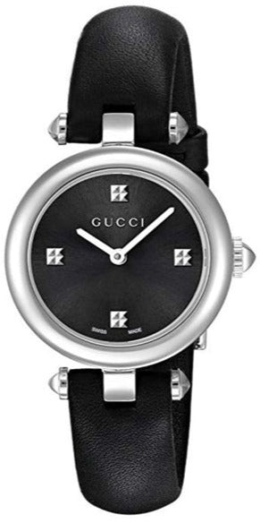 Shop Gucci Diamantissima Quartz Diamonds Black Dial Black Leather Strap Watch for Women - YA141506 in USA