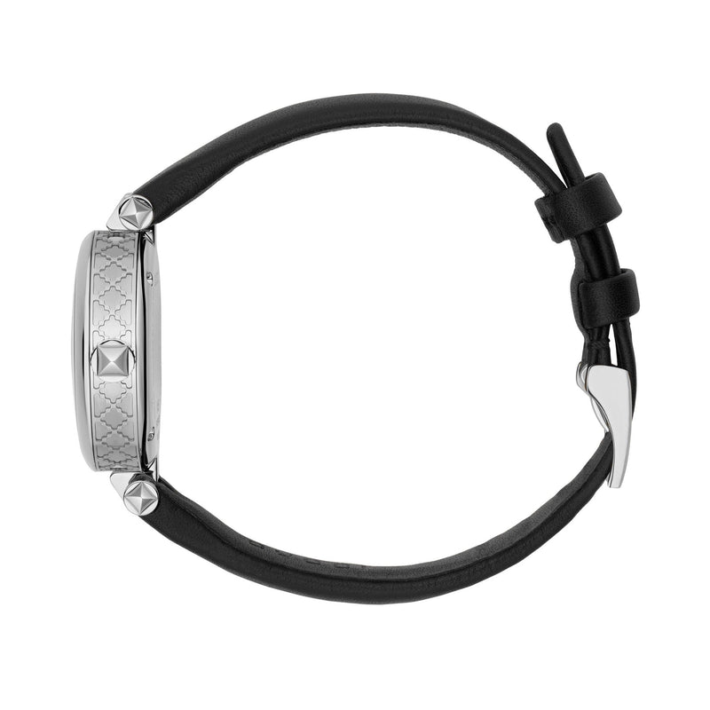 Shop Gucci Diamantissima Quartz Diamonds Black Dial Black Leather Strap Watch for Women - YA141506 in USA